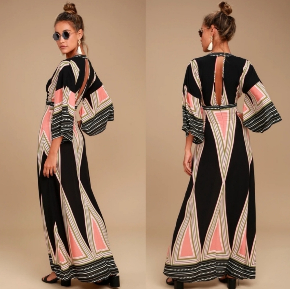 Lulu's Montecito Kimono Wide Sleeve Maxi Dress Gown - Picture 4 of 12